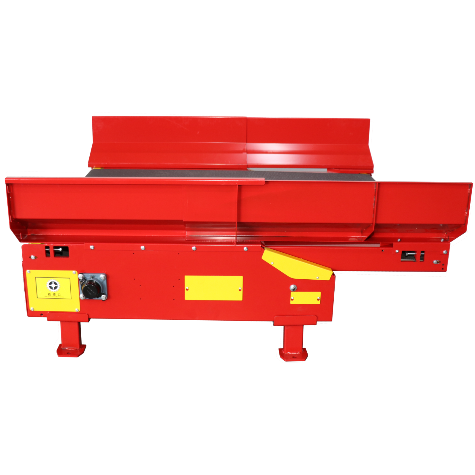 Telescopic conveyor extended through a fire door